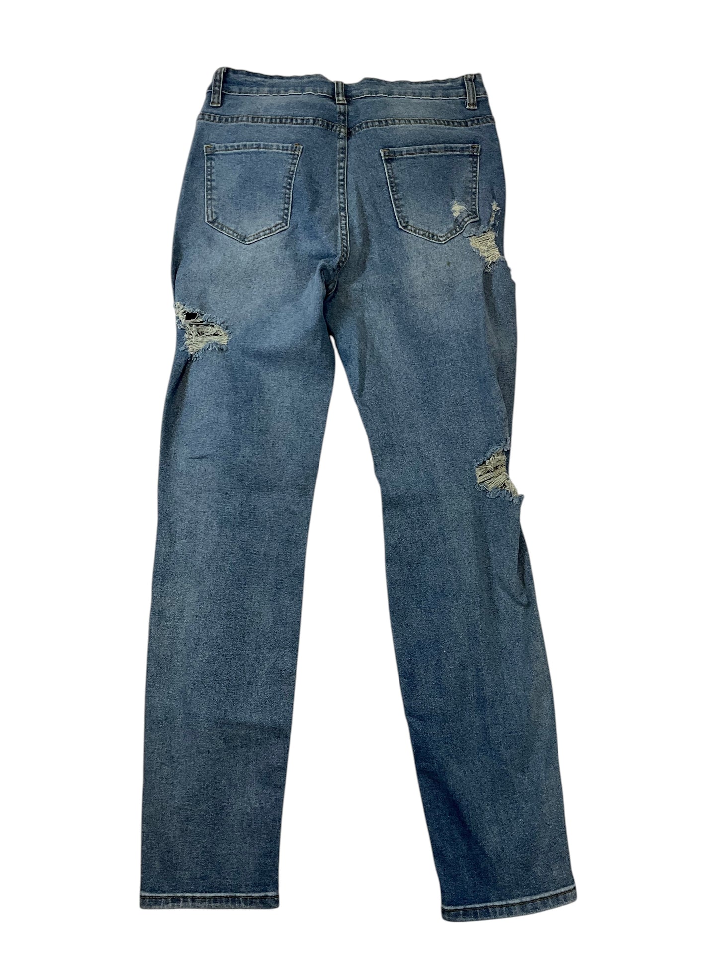 SHEIN Women’s Large 8/10 Distressed Ripped Medium Wash Straight Leg Jeans