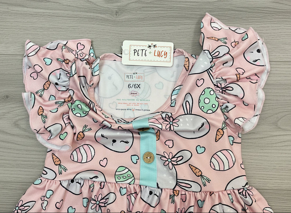 Pete + Lucy Girls Pink Easter Bunny Hop 2pc Pant Set Size 6/6X