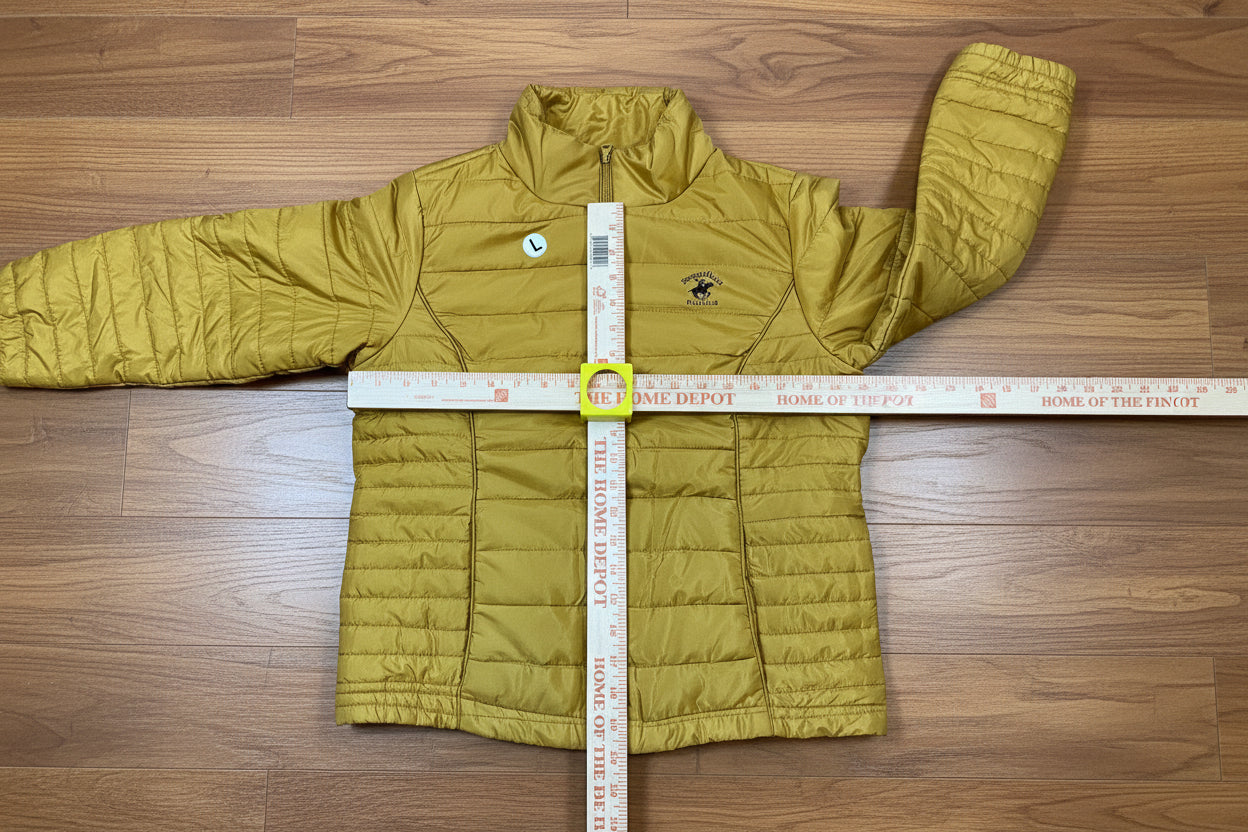 Women's Gold Puffer Jacket with Detachable Hoodie Pouch