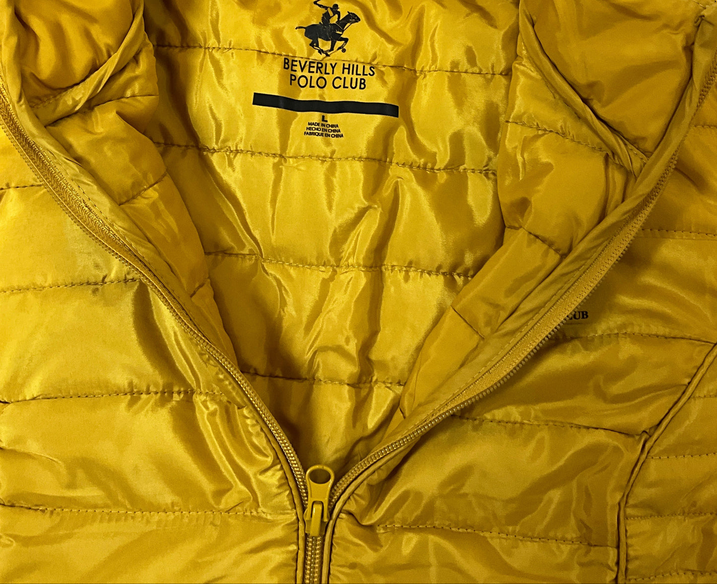 Women's Gold Puffer Jacket with Detachable Hoodie Pouch