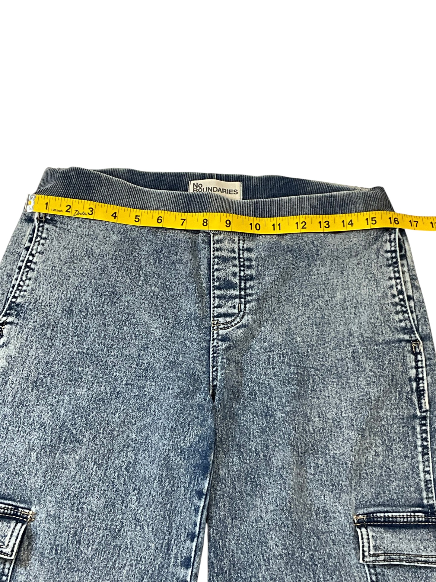 No Boundaries Women’s Small 4-6 Acid Wash Wide Leg Cargo Jeans Drawstring Hem