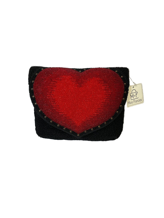 Mary Frances Big Heart Beaded Cross Body Black Clutch Handbag