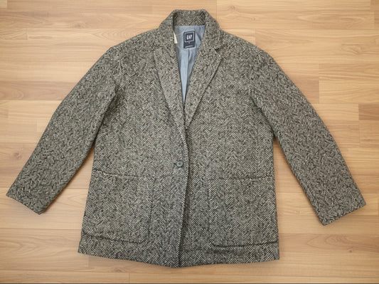 Gap Women's Black and Grey Herringbone Tweed Blazer Jacket Sz M
