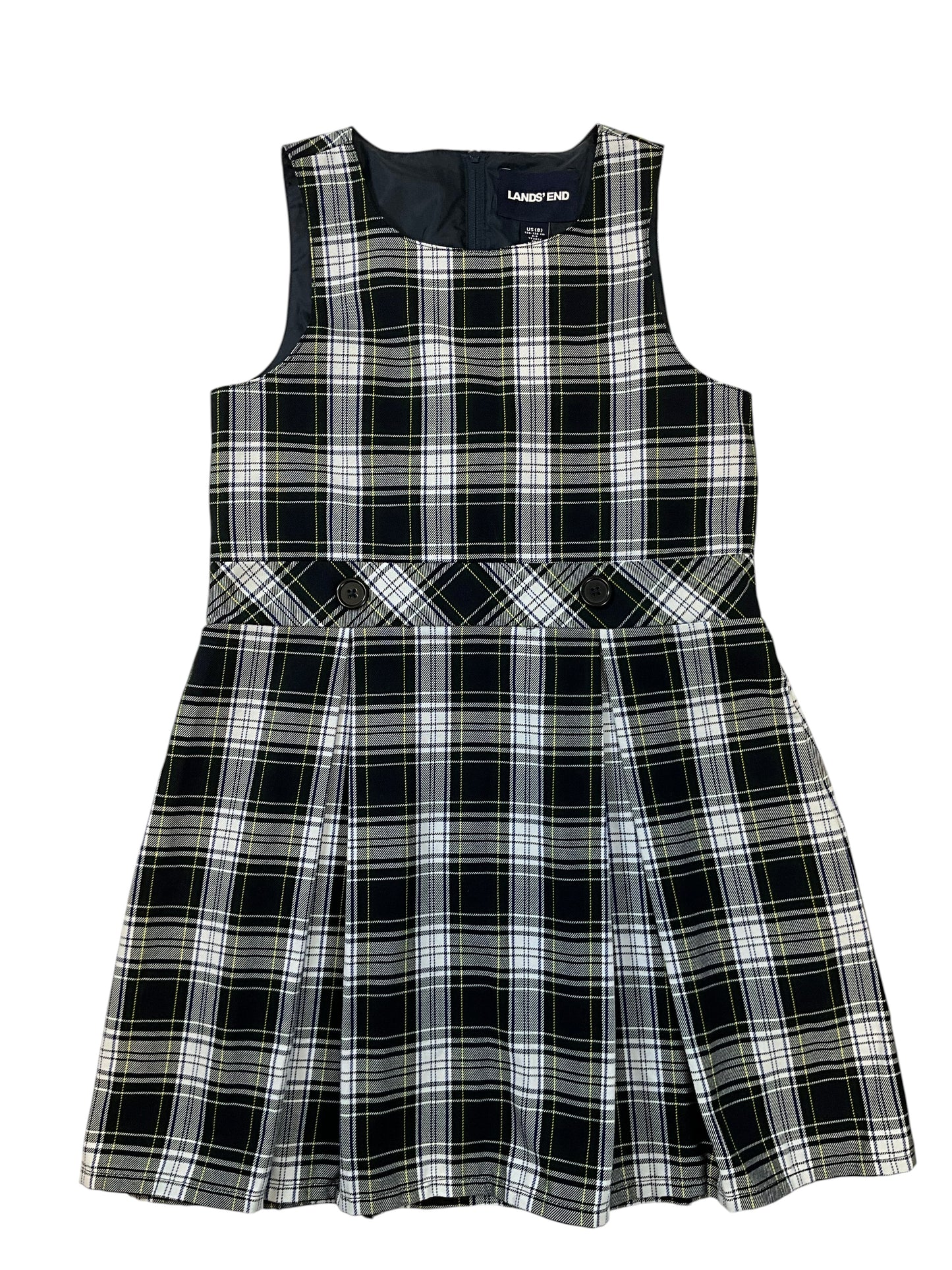Lands’ End Girls Size 8 Plaid Pleated School Uniform Jumper Dress Preppy