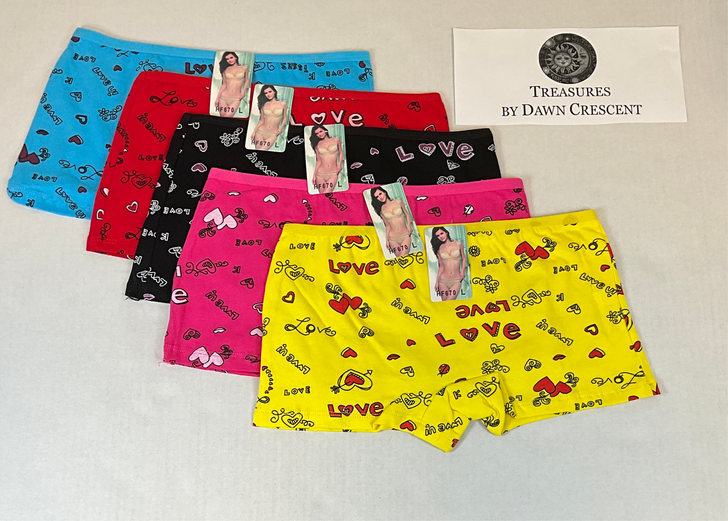 Women's 5-Piece Love Print Comfortable Boy Shorts