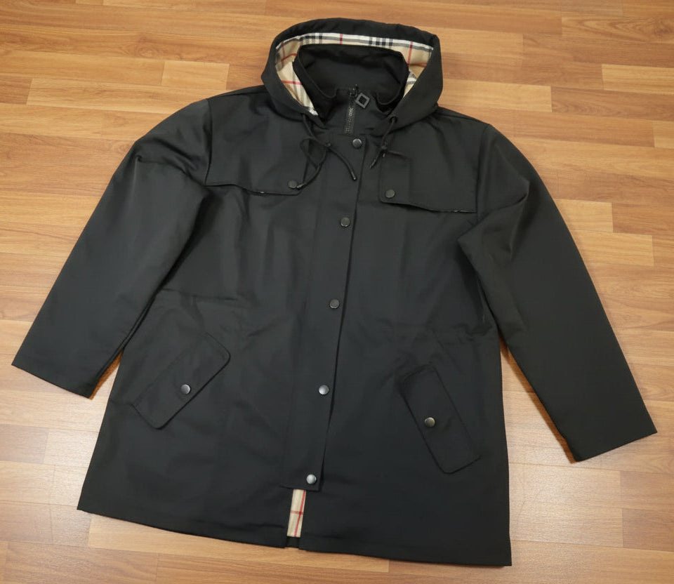 SaphiRose Women's Long Hooded Black Rain Jacket Size 2XL