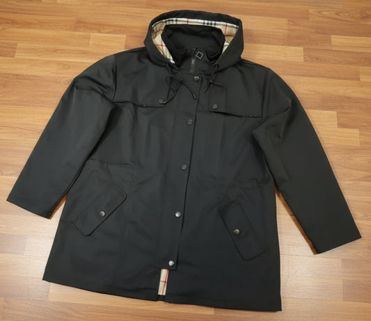 SaphiRose Women's Long Hooded Black Rain Jacket Size 2XL