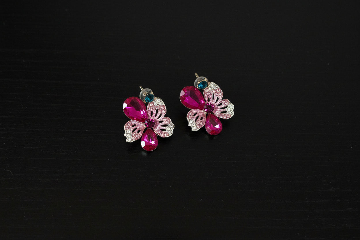 Floral Rhinestone Necklace with Earrings Set