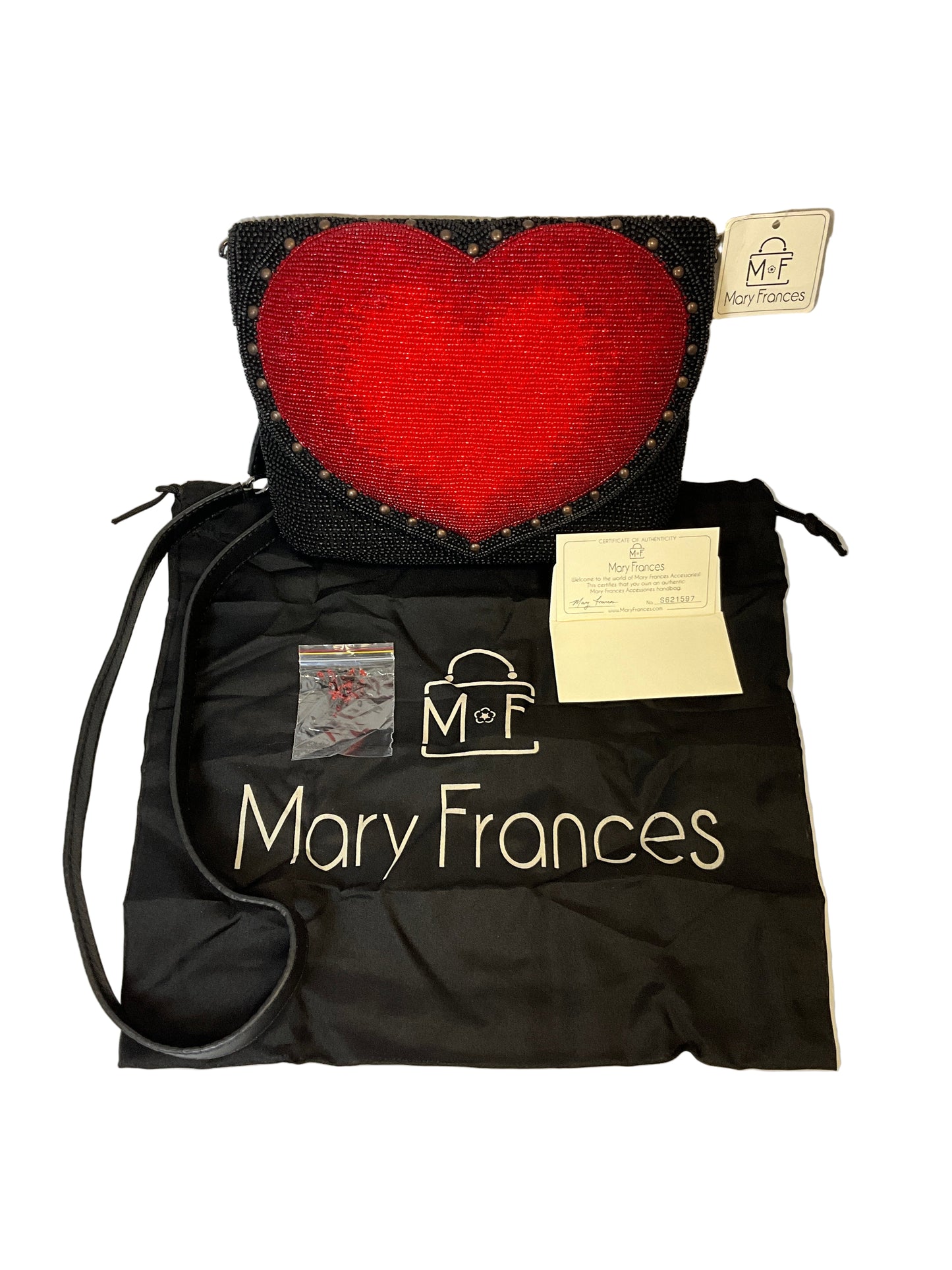 Mary Frances Big Heart Beaded Cross Body Black Clutch Handbag