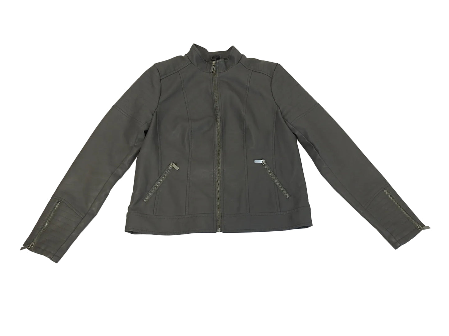 Baccini Women's Gray Faux Leather Biker Jacket