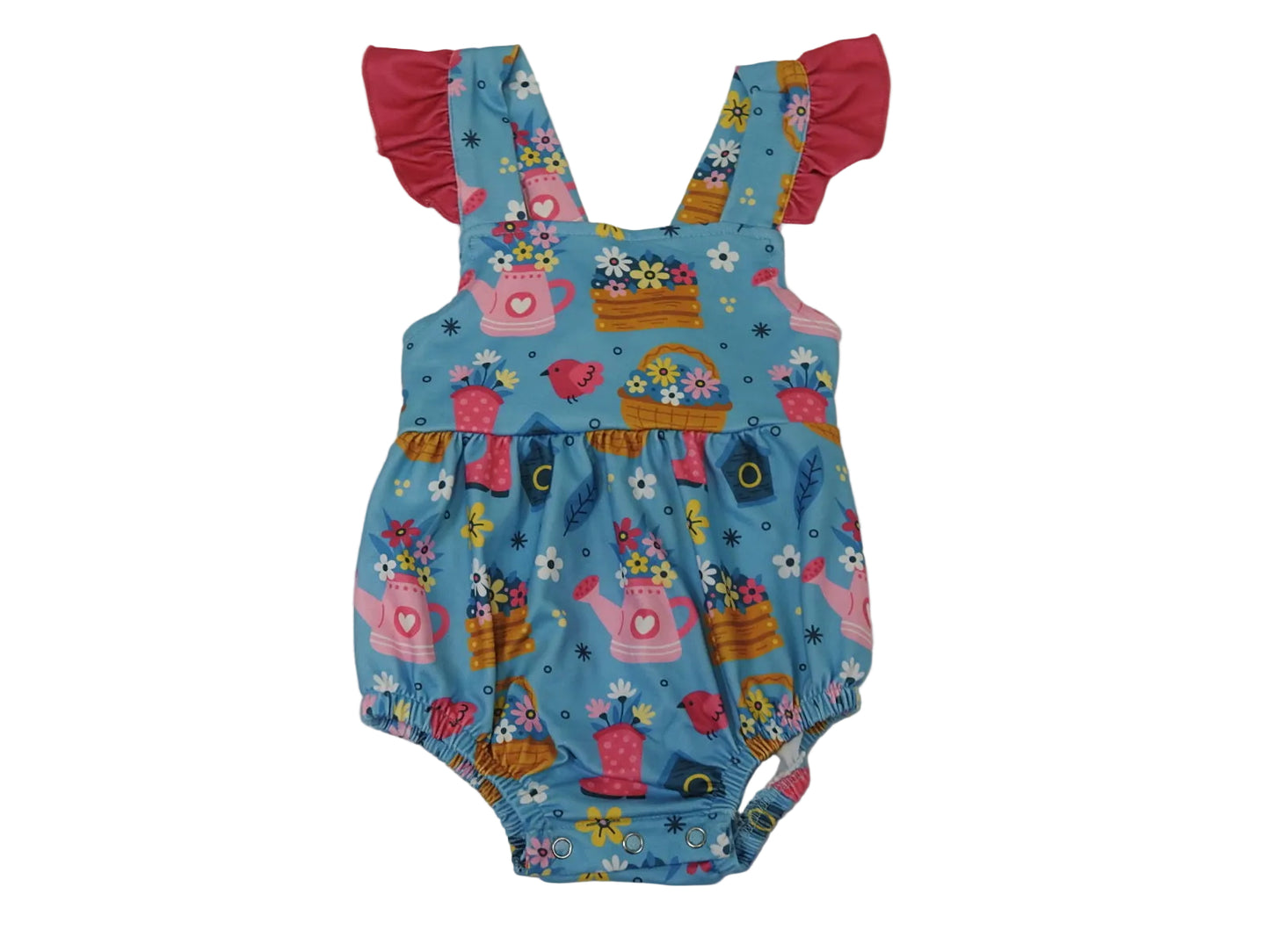 Pete + Lucy Girls Blue Gardening Bliss Romper 3-6 mos