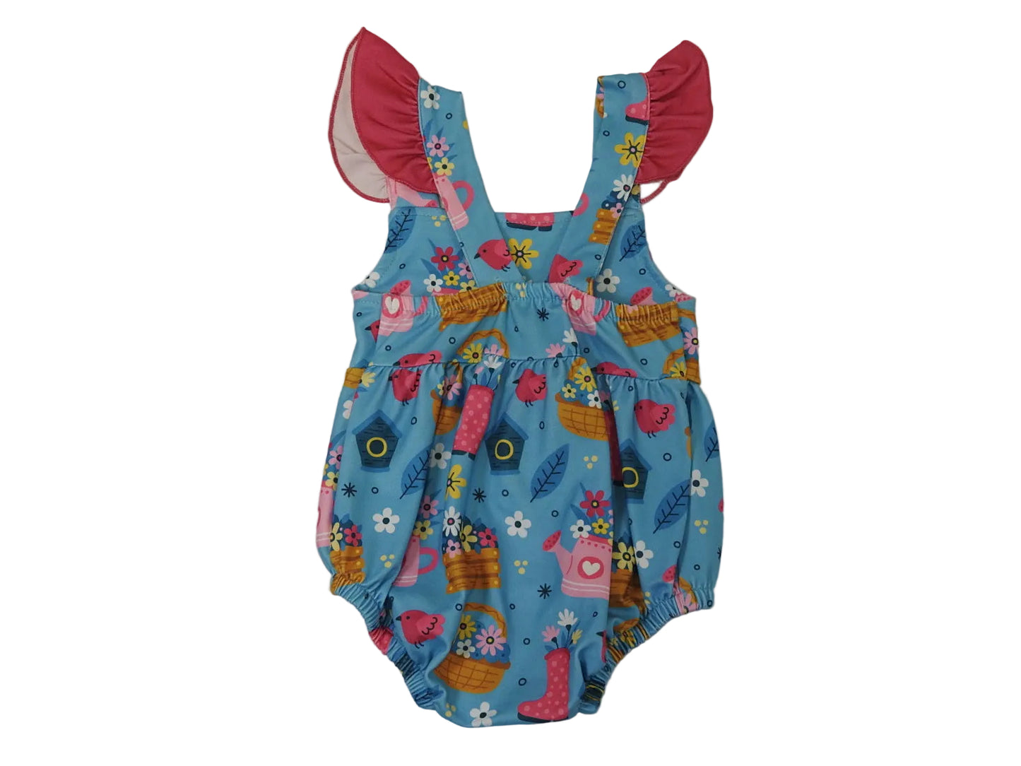 Pete + Lucy Girls Blue Gardening Bliss Romper 3-6 mos