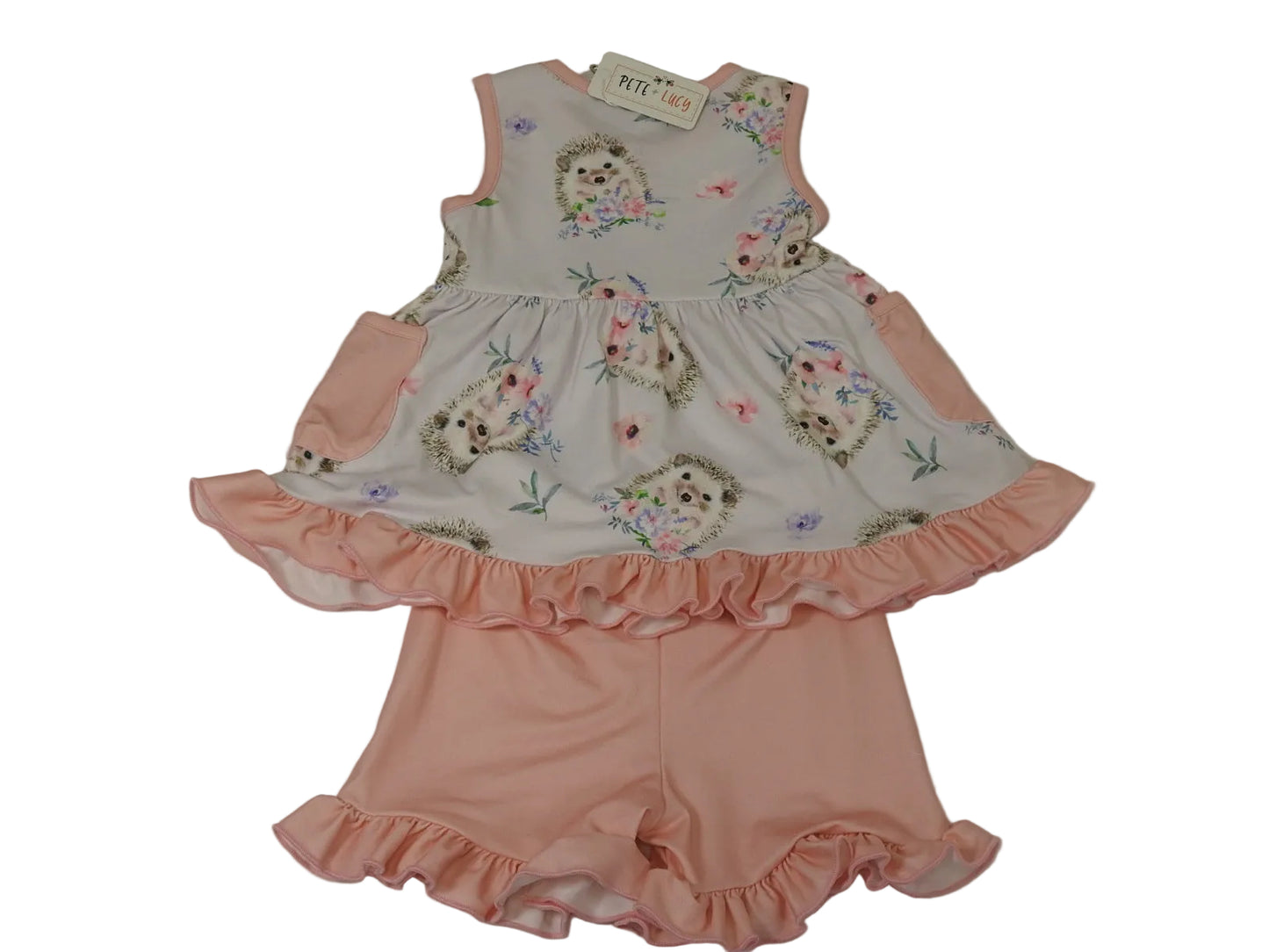 Pete + Lucy Girls Hedge Hog Haven 2pc Short Set 2T