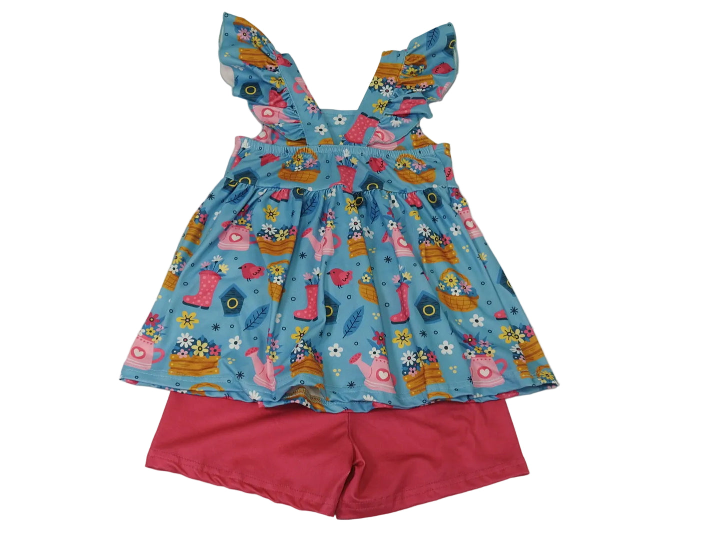 Pete + Lucy Girls Blue Gardening Bliss 2pc Short Set 4T
