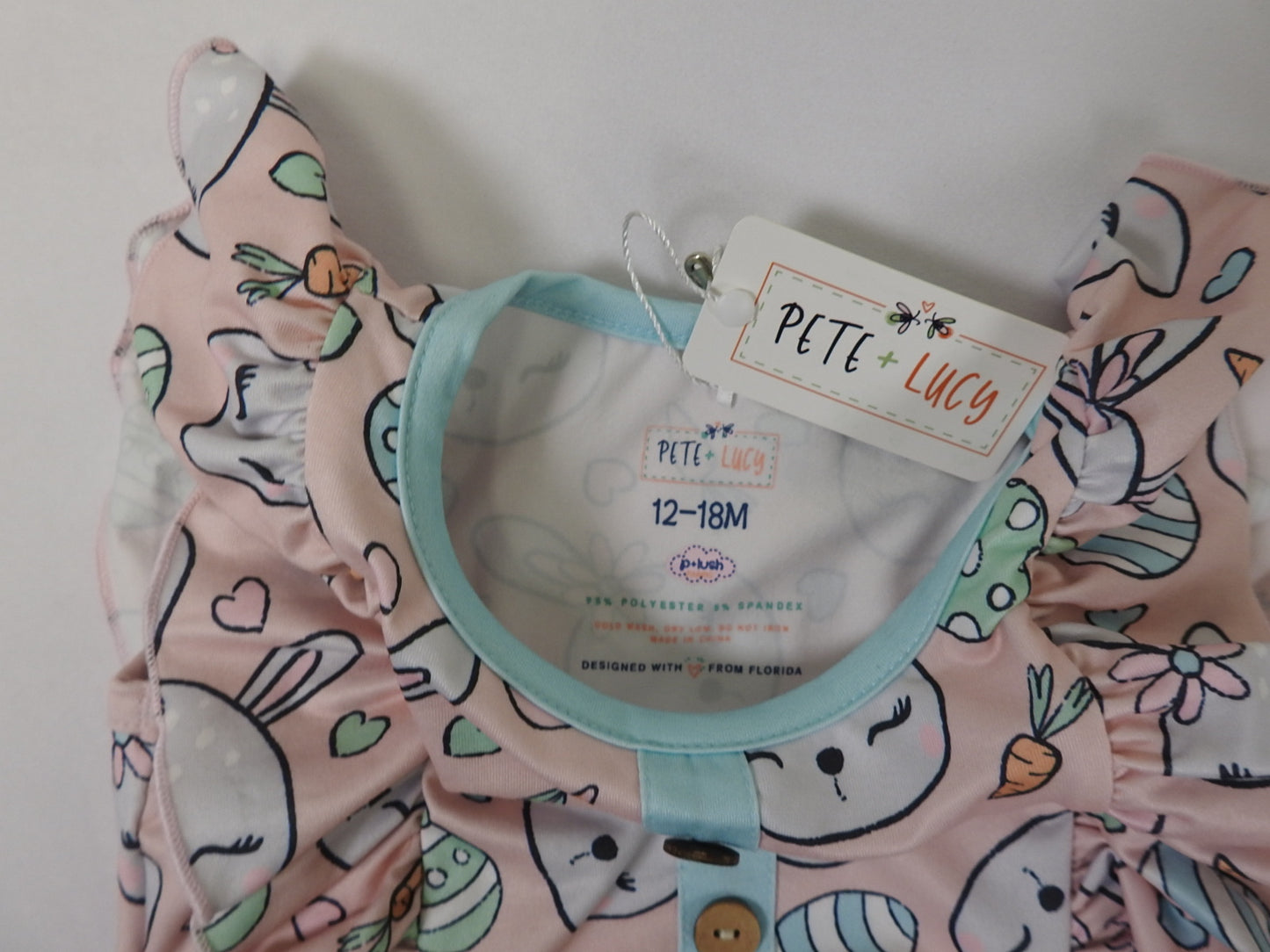 Pete + Lucy Girls Pink Easter Bunny Hop Romper 12-18 mos