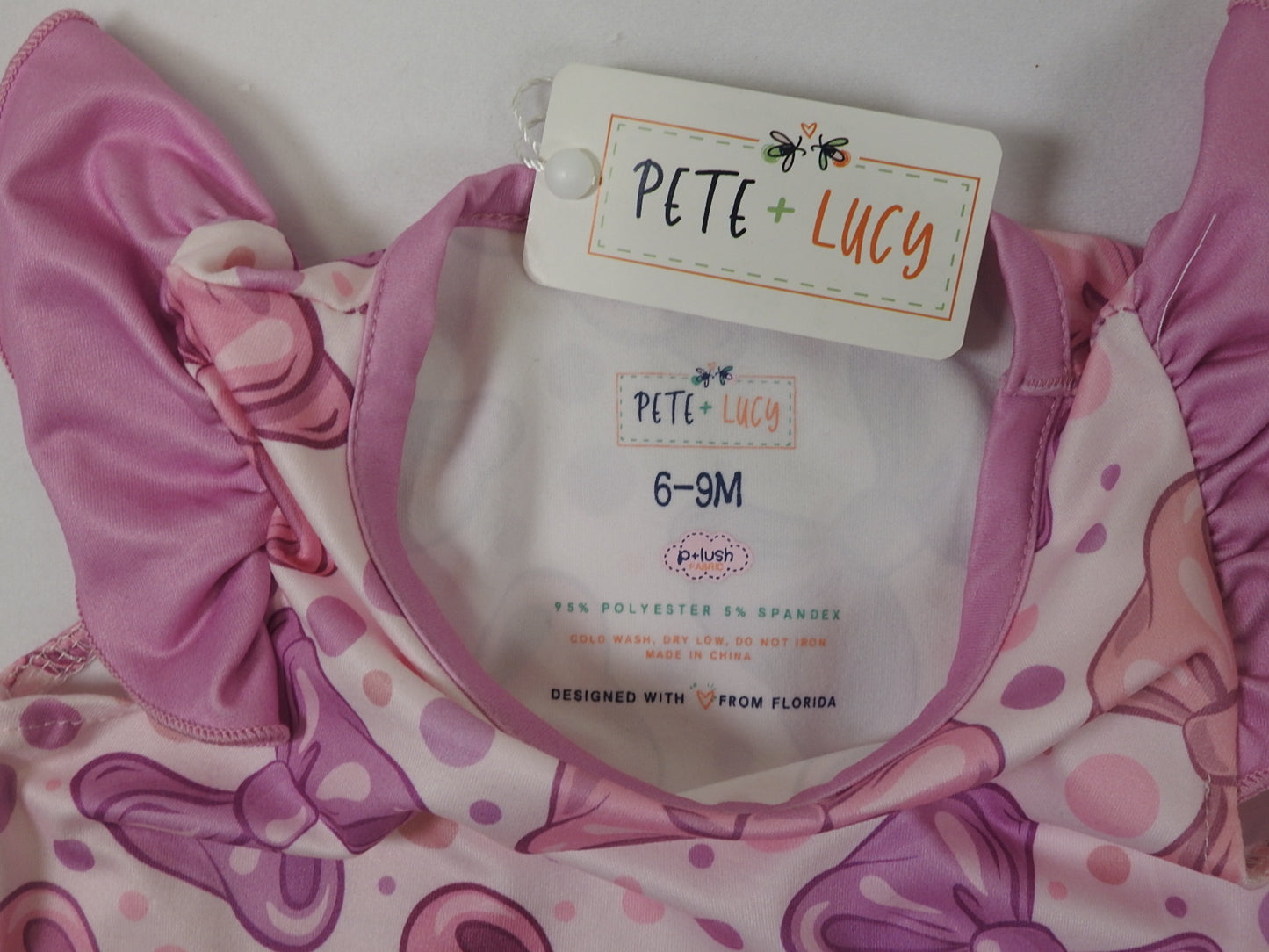 Pete + Lucy Girls Bowtastic Romper 6-9 mos