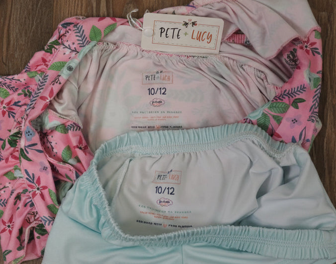 Pete + Lucy Girls Pink Rasberry Petals 2pc Short Set 10-12