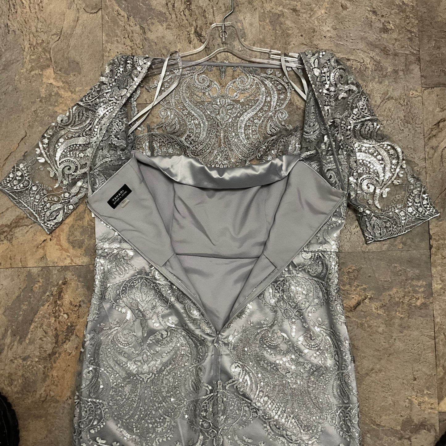Tahari Arthur S. Levine Silver Sequin Midi Dress