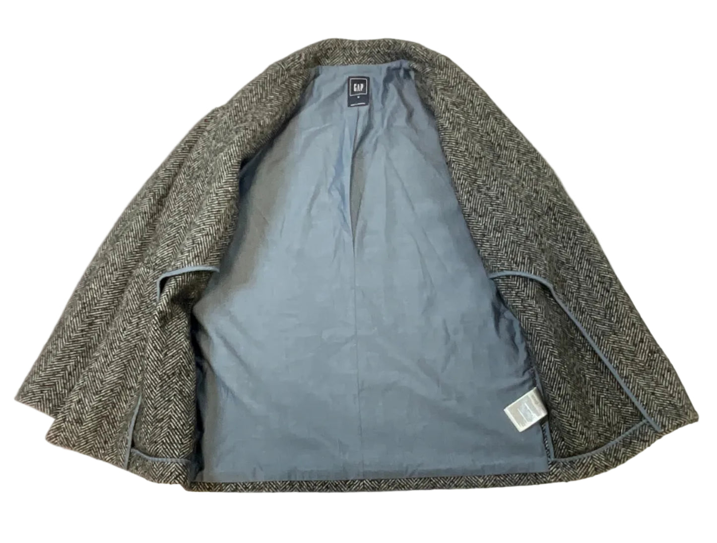 Gap Women's Black and Grey Herringbone Tweed Blazer Jacket Sz M
