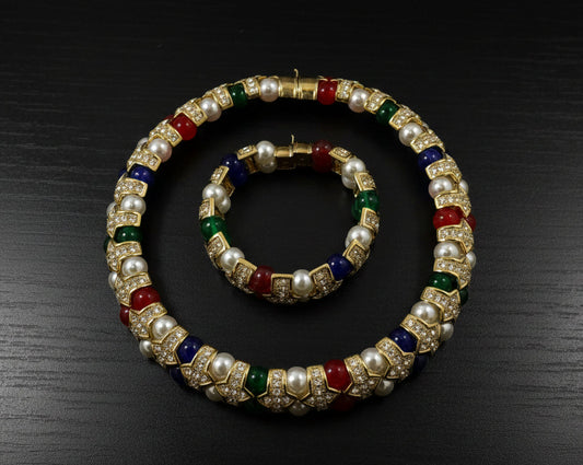 Fifth Avenue Collection - Stone & Faux Pearl Necklace and Bracelet Set