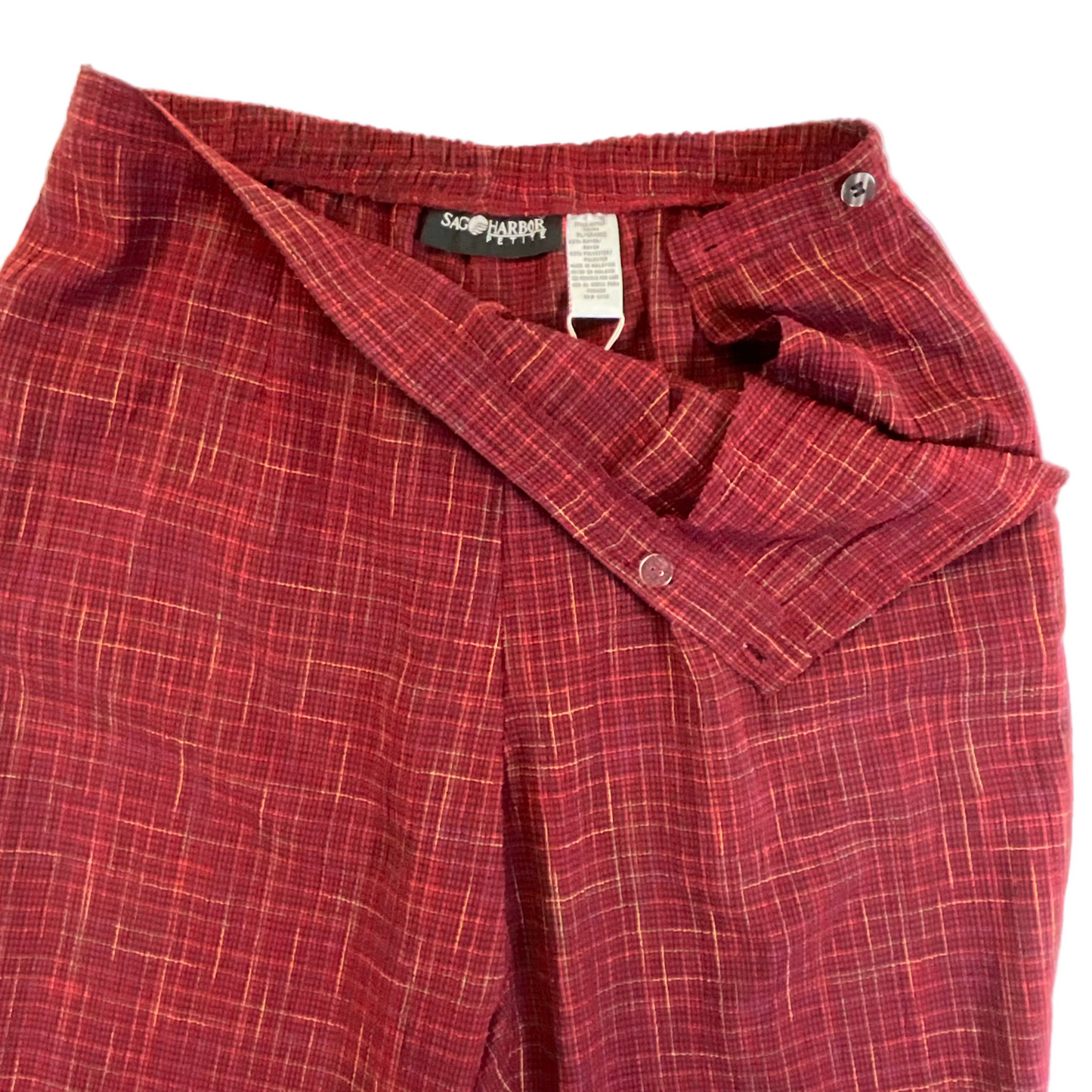 Sag Harbor Petite Women's Burgundy Plaid Pants