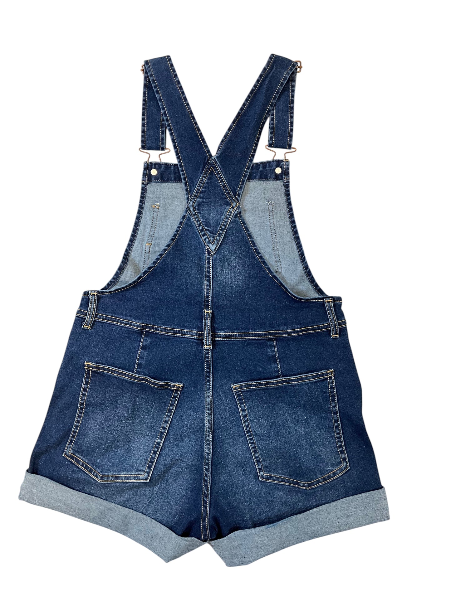 No Boundaries Denim Overall Shorts Women's Size S (3-5) Dark Wash Distressed