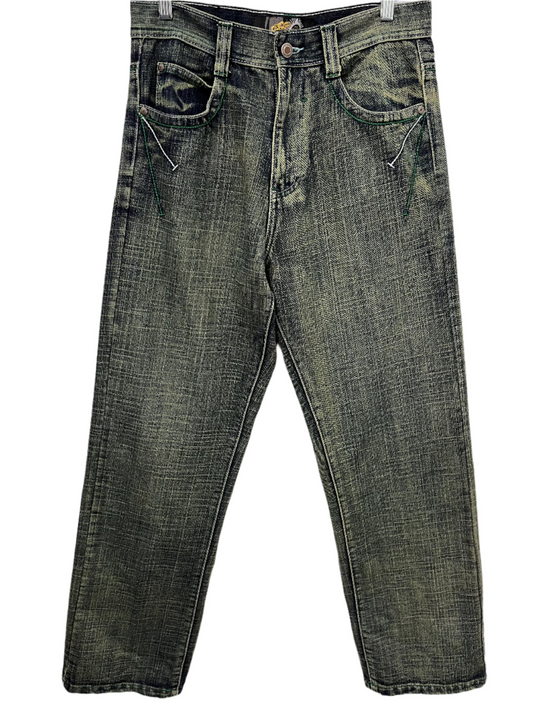 EXA Men's Embroidered Stitch Blue Jeans
