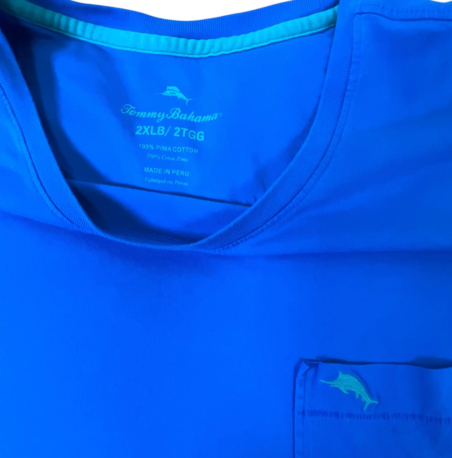 Tommy Bahama Vibrant Blue Pocket T-Shirt Men Size 2XLB Short Sleeve