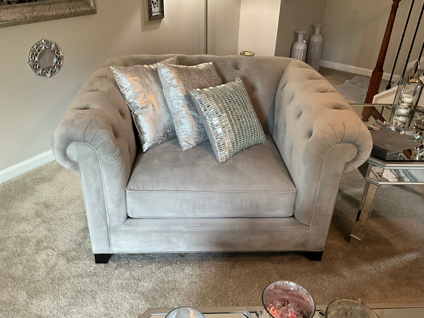 Martha Stewart Collection Bella Light Gray Living Room Set – Sofa & 2 Matching Armchairs