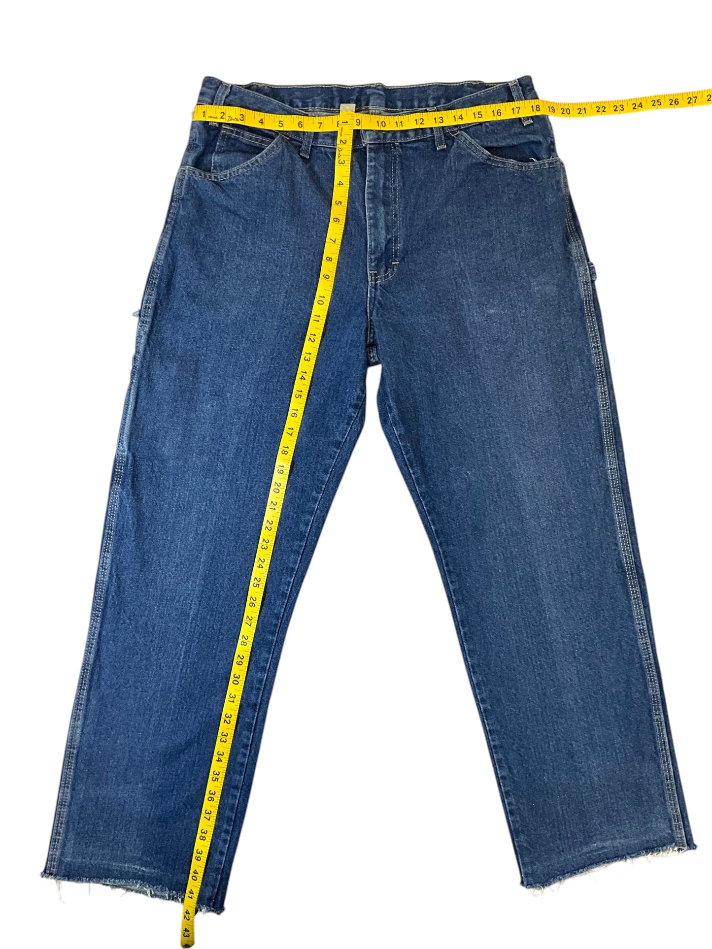 Dickies Women's Carpenter Jeans Size 16 Dark Wash Raw Hem Denim