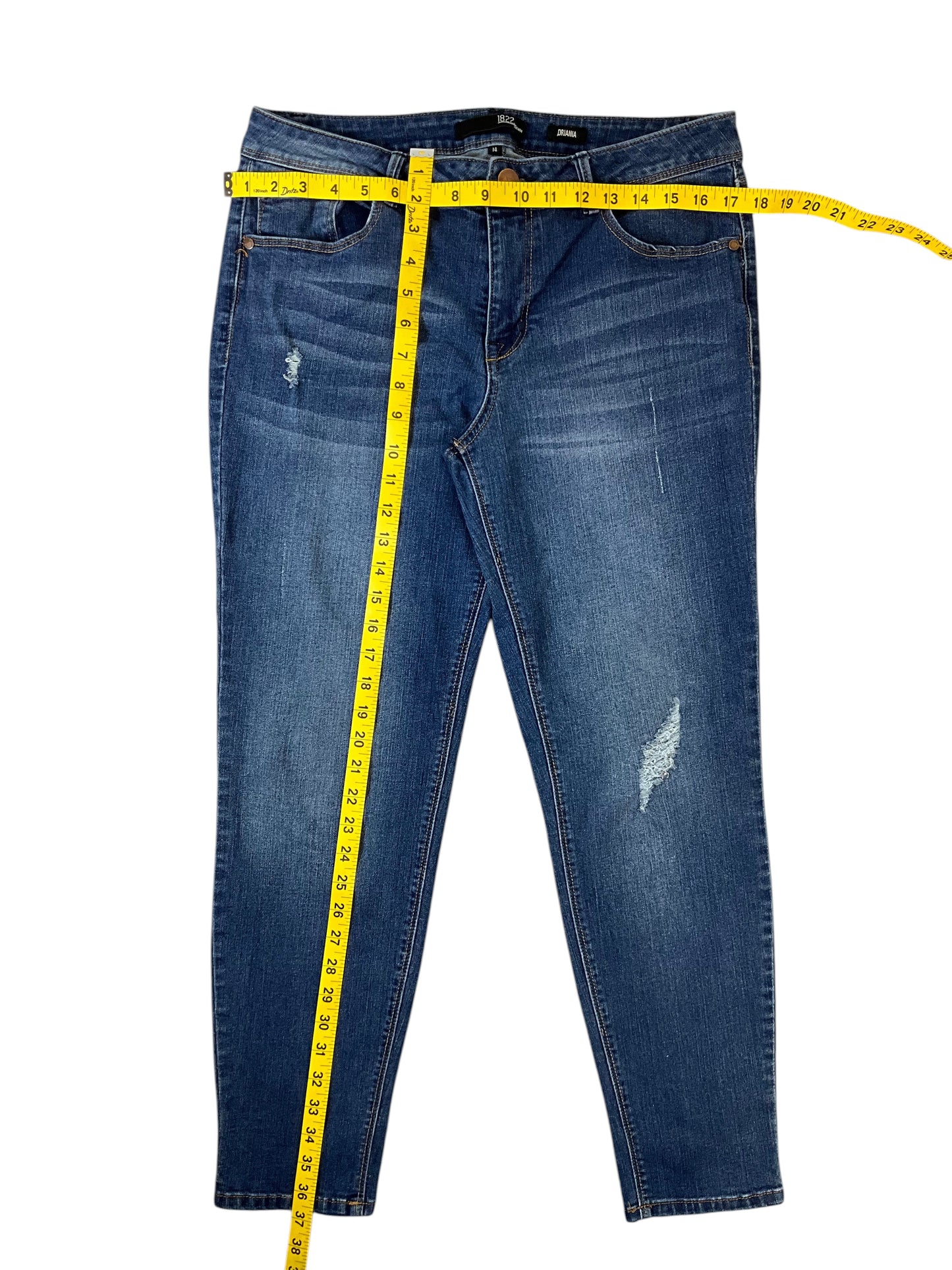 1822 Denim Adriana Women's Distressed Skinny Jeans Size 14 Blue