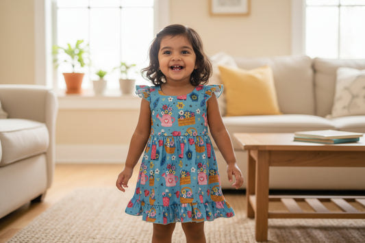 Pete + Lucy Girls Blue Gardening Bliss Dress Size 2T