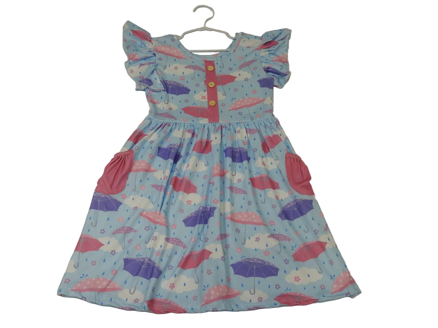 Pete & Lucy Girls Blue Rainy Days Dress Size 6X