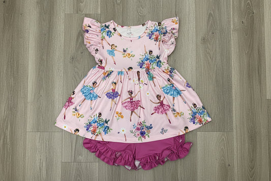Pete + Lucy Girls Pink Blooming Ballerinas 2pc Short Set Size 5