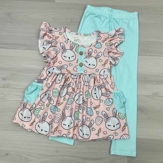 Pete + Lucy Girls Pink Easter Bunny Hop 2pc Pant Set Size 3T