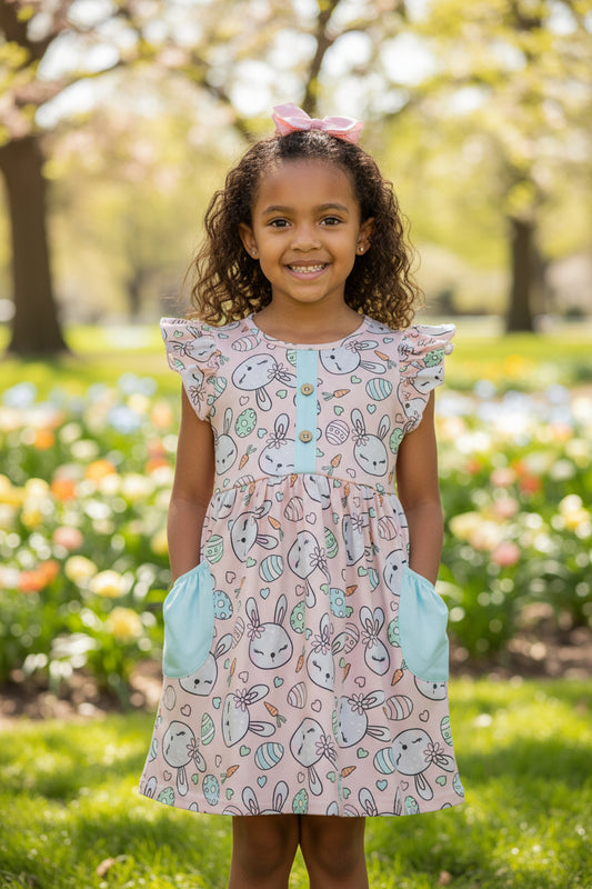 Pete + Lucy Girls Pink Easter Bunny Hop Dress Size 5