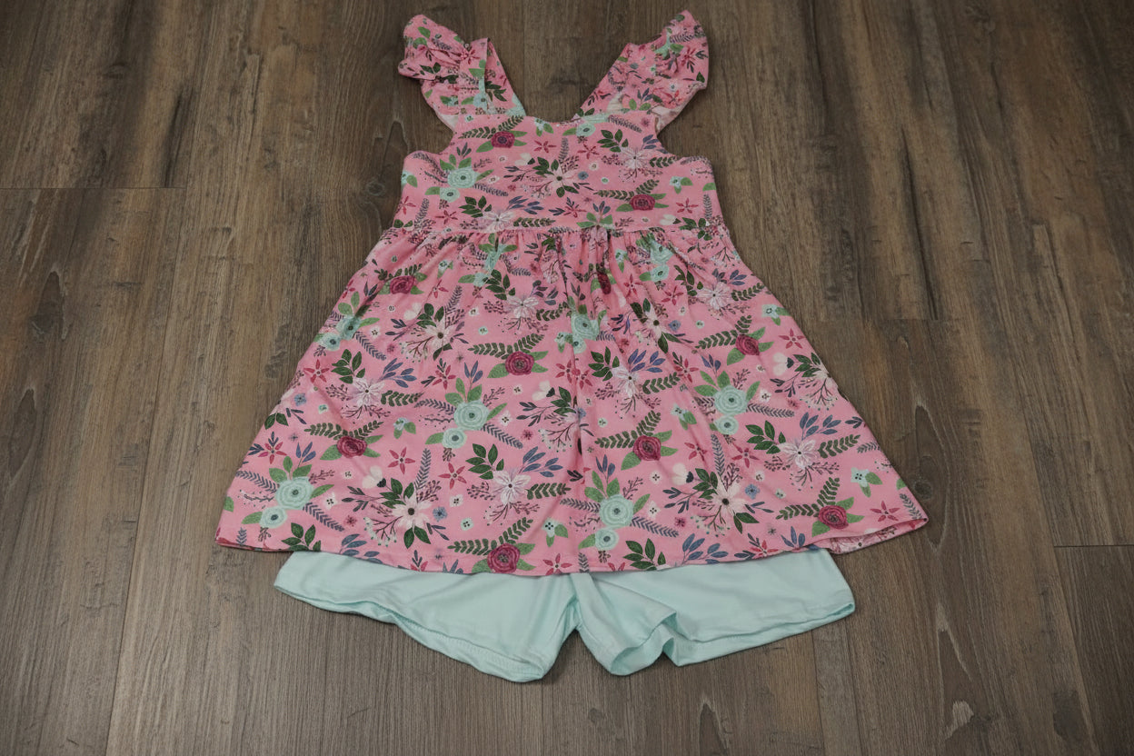 Pete + Lucy Girls Pink Rasberry Petals 2pc Short Set 10-12