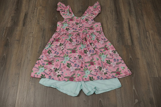 Pete + Lucy Girls Pink Rasberry Petals 2pc Short Set 10-12