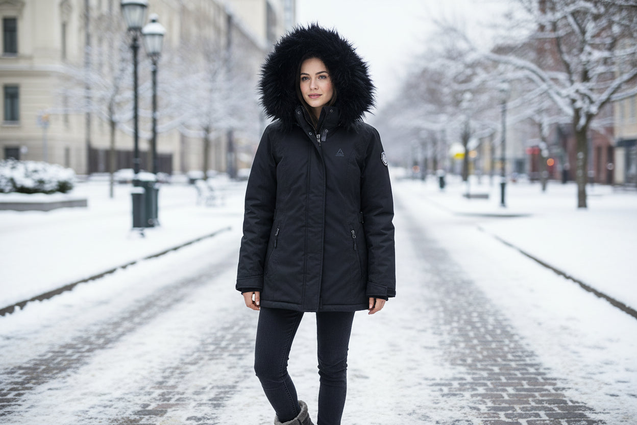 Reebox Women's Systems Active Black Faux Fur Hood Coat