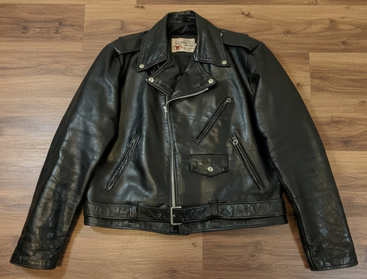 The Leather Shop Vintage Black Motorcycle Leather Jacket Size 46R