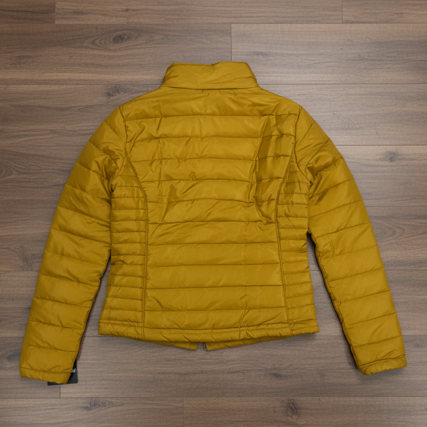 Women's Gold Puffer Jacket with Detachable Hoodie Pouch