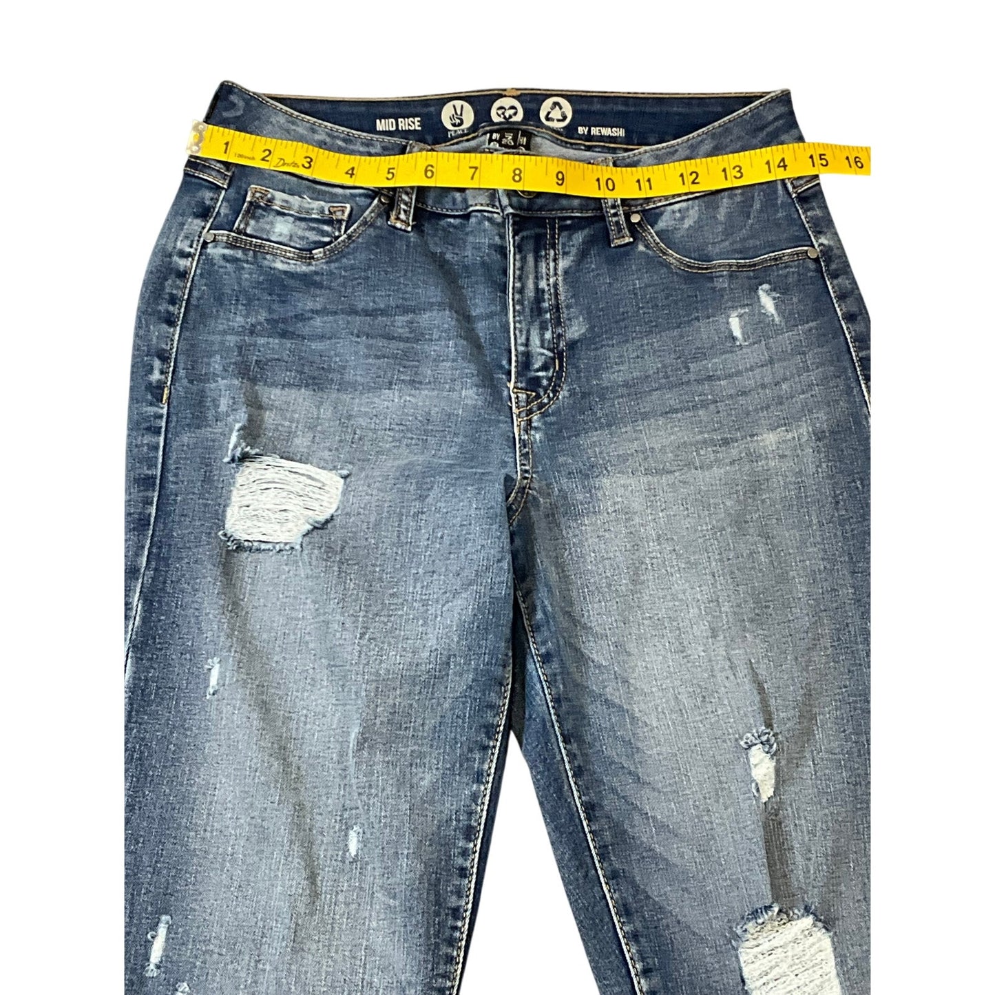 Rewash Mid Rise Distressed Skinny Jeans Blue Ripped Stretch Eco Denim Sz 7/28