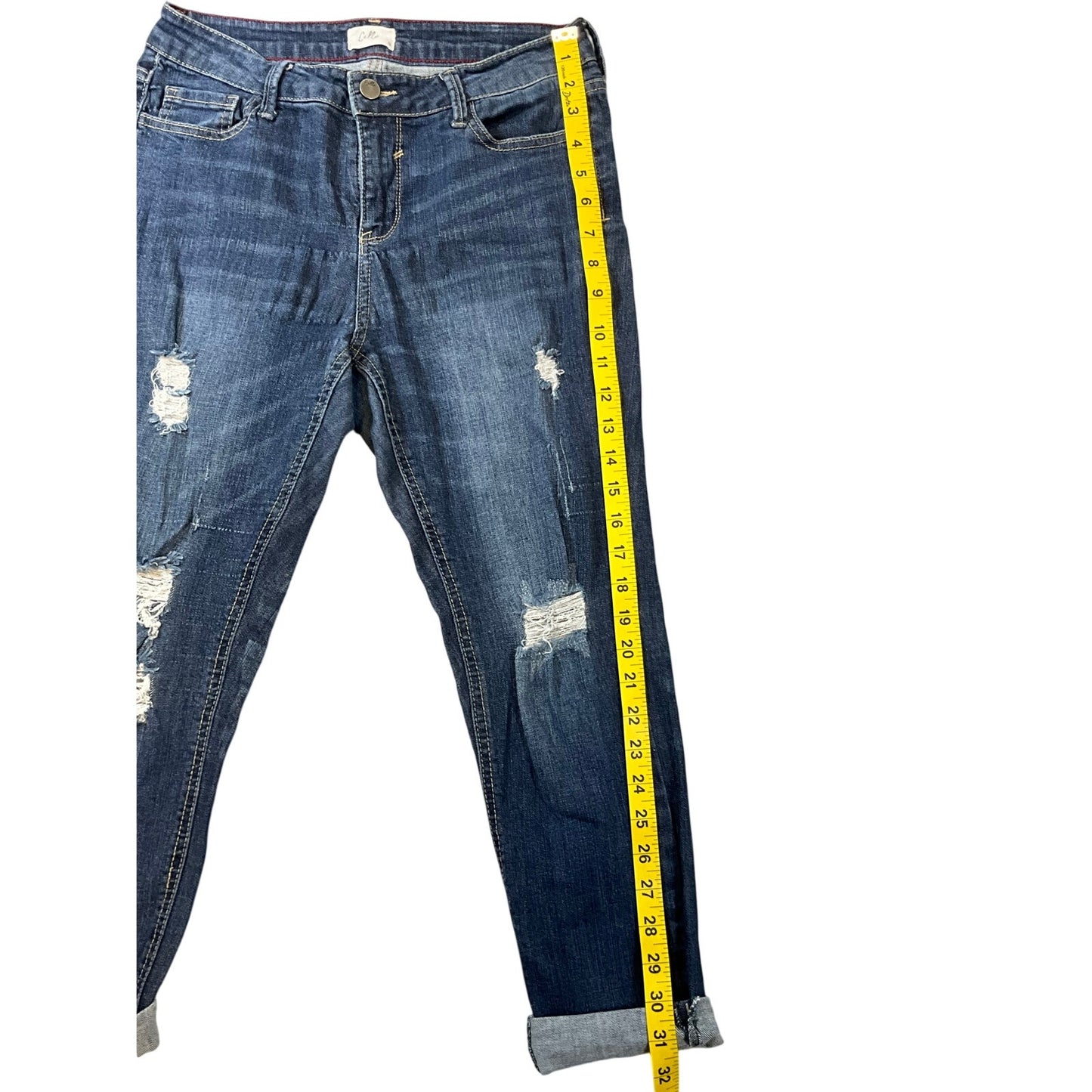 Cello Distressed Skinny Jeans Women's Dark Wash Cuffed Boyfriend Fit Sz 9