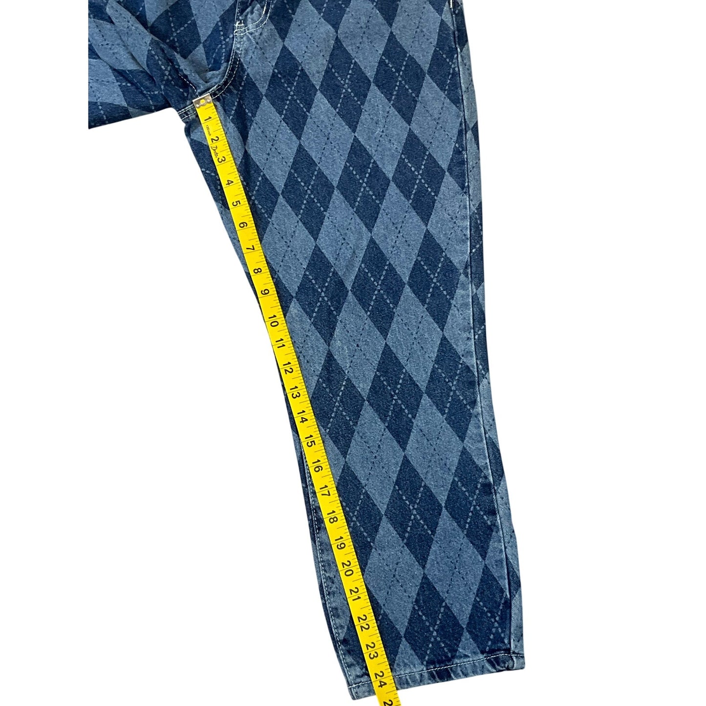 Rue21 Women’s Argyle Mom Jeans Y2K Baggy Tapered Blue Denim Sz 12