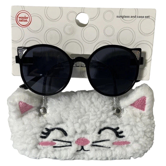 Wonder Nation Girls Sunglasses and Faux Shearling Kitty Case Set, 2-Piece