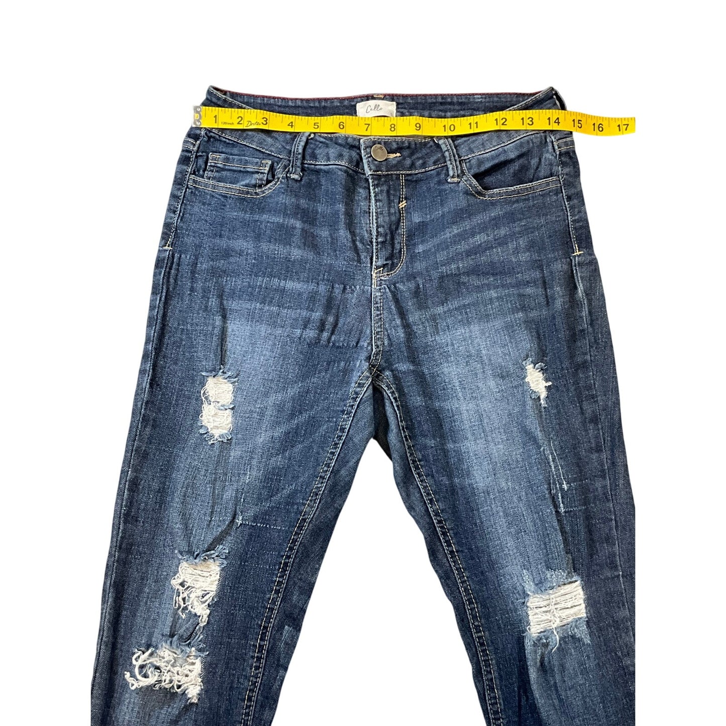 Cello Distressed Skinny Jeans Women's Dark Wash Cuffed Boyfriend Fit Sz 9