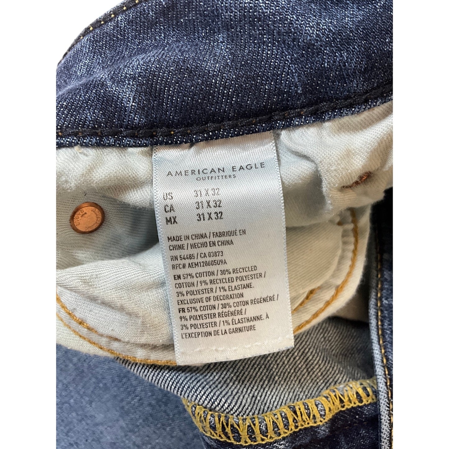 American Eagle AirFlex+ Men’s Straight-Leg Jeans 31x32 Dark Wash Stretch Denim