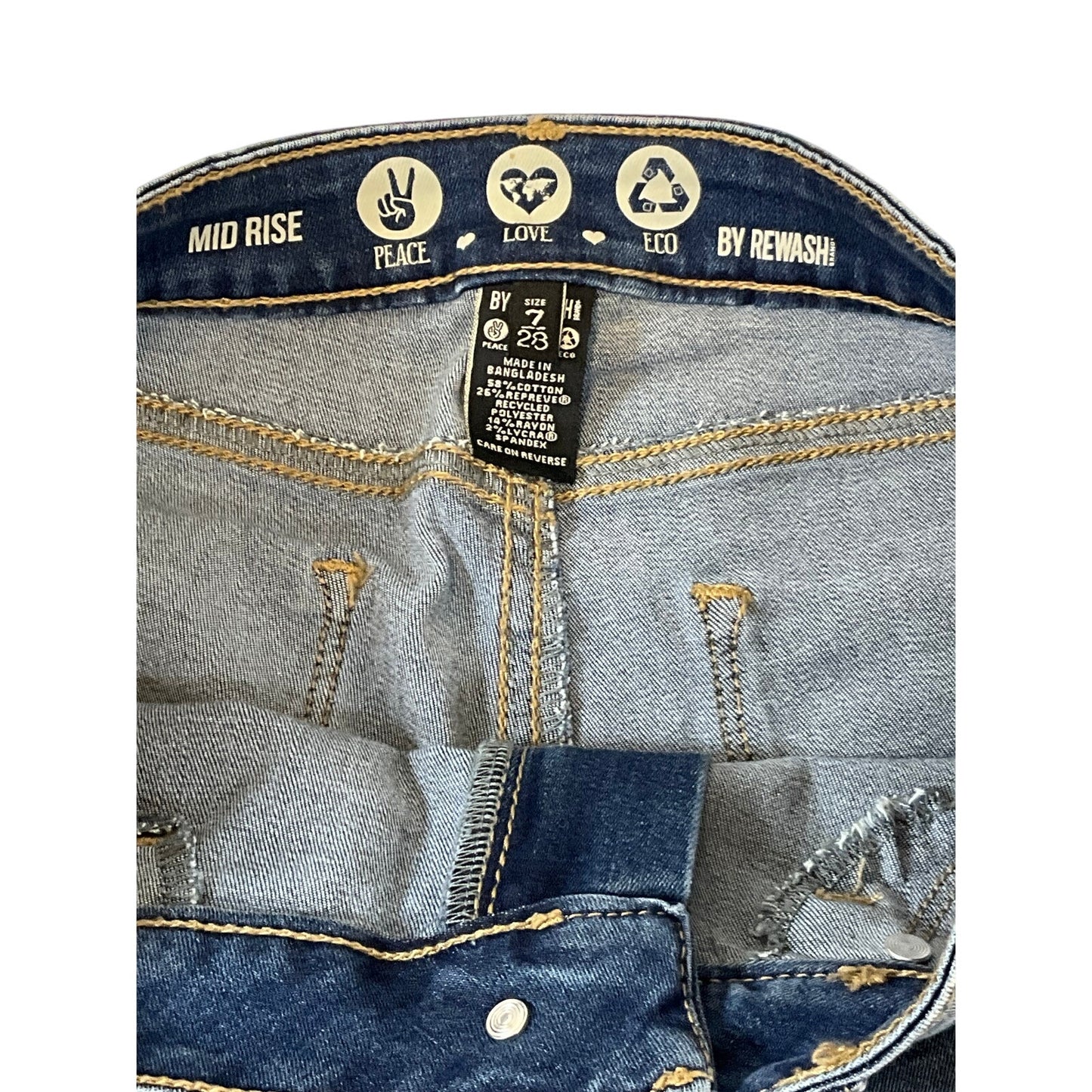 Rewash Mid Rise Distressed Skinny Jeans Blue Ripped Stretch Eco Denim Sz 7/28