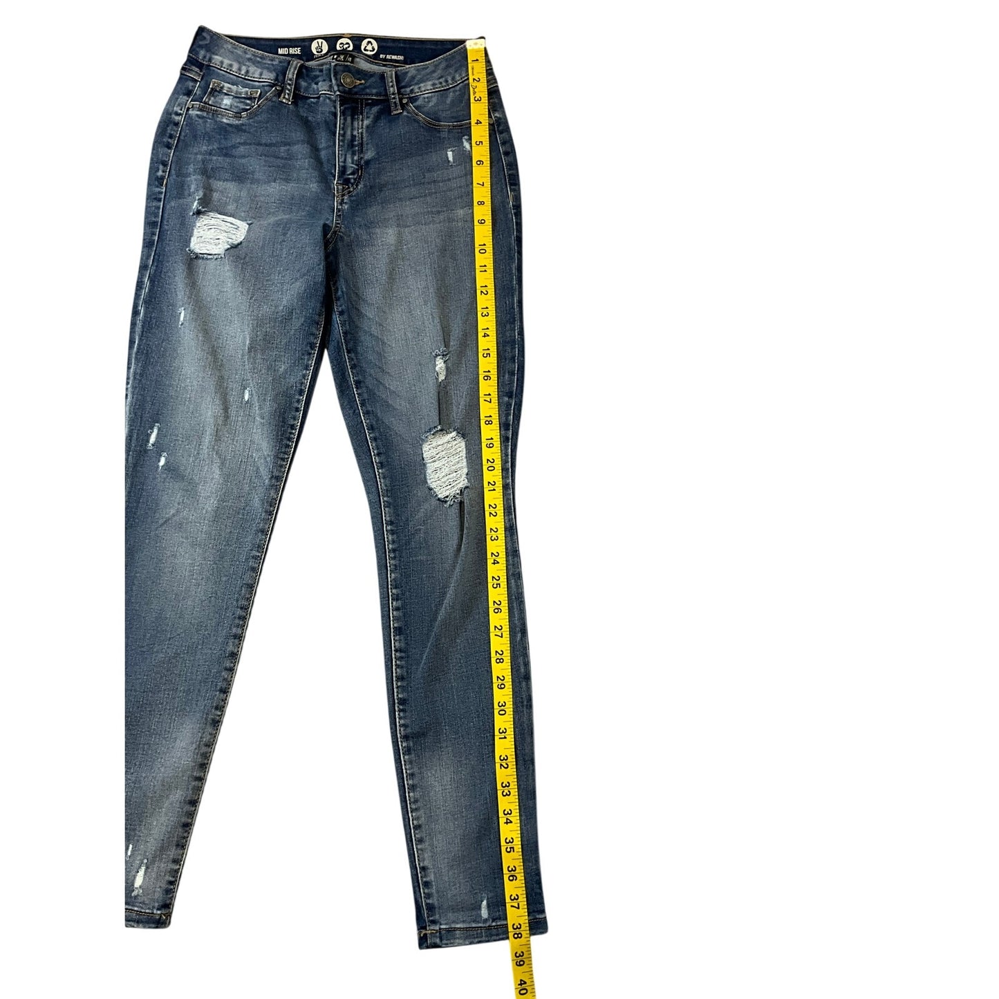 Rewash Mid Rise Distressed Skinny Jeans Blue Ripped Stretch Eco Denim Sz 7/28