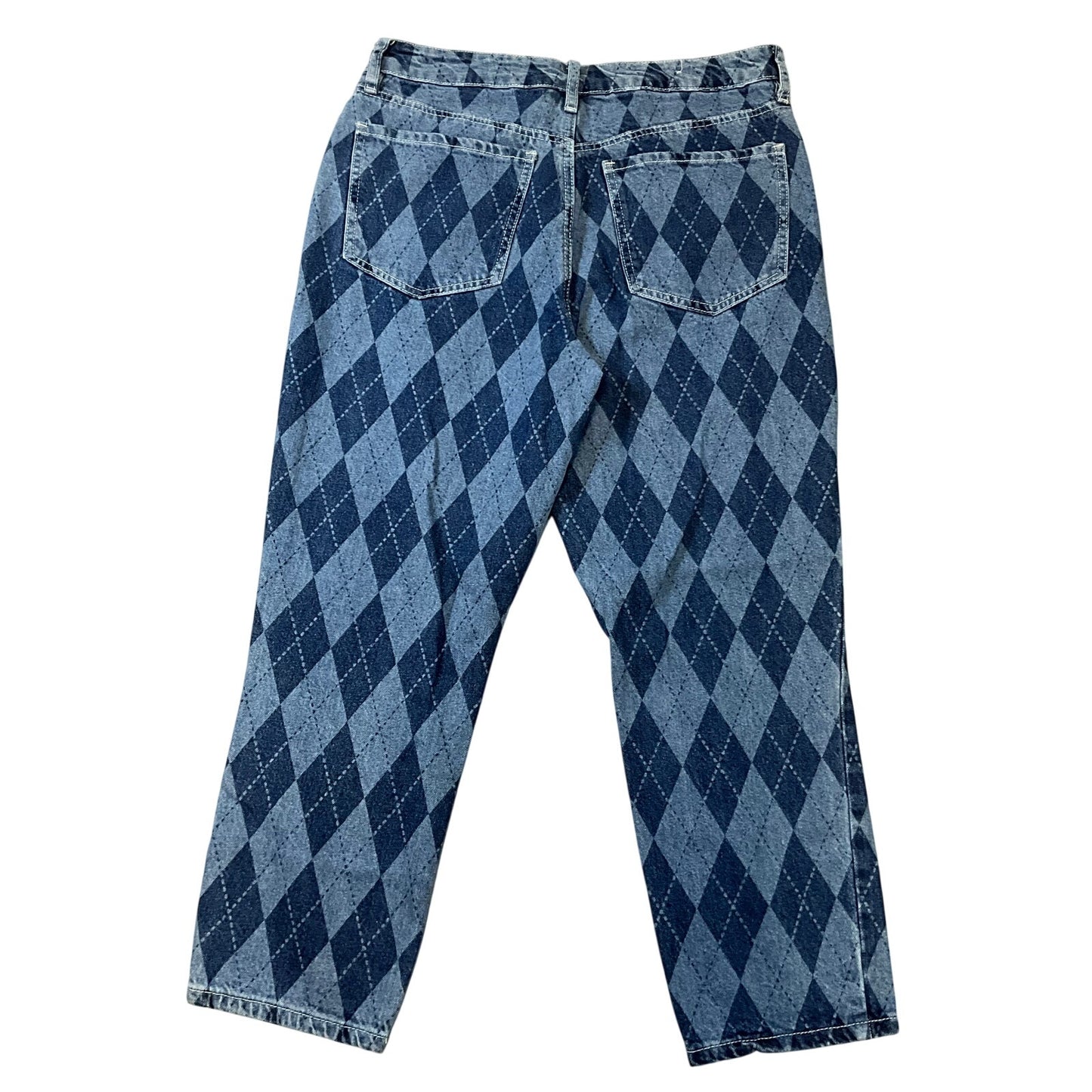 Rue21 Women’s Argyle Mom Jeans Y2K Baggy Tapered Blue Denim Sz 12